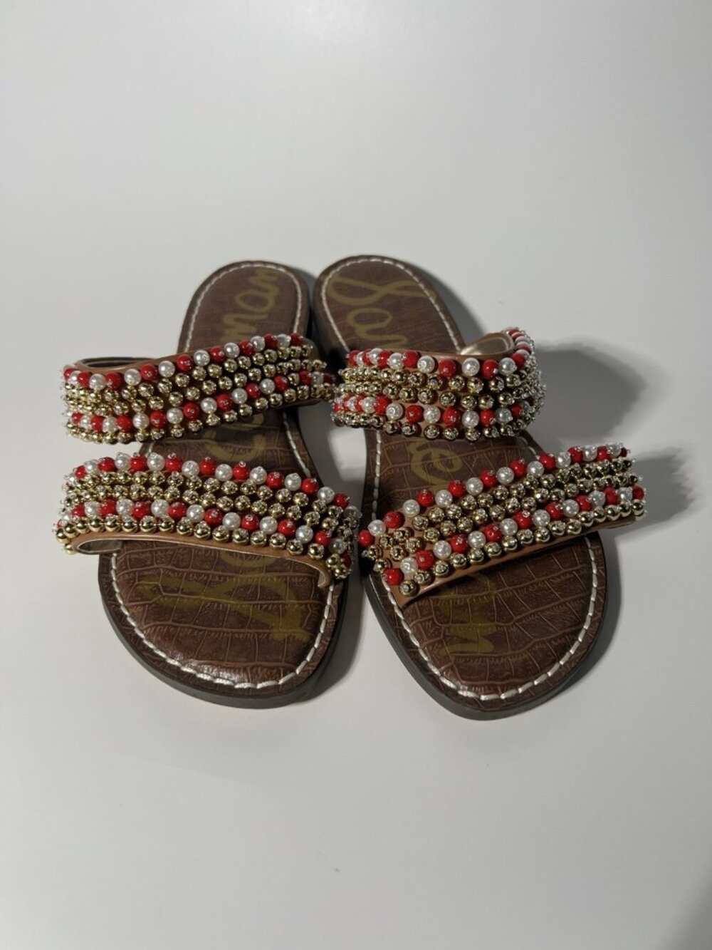 Sam Edelman Galore Beaded Slides Saddle Women’s Size 7.5